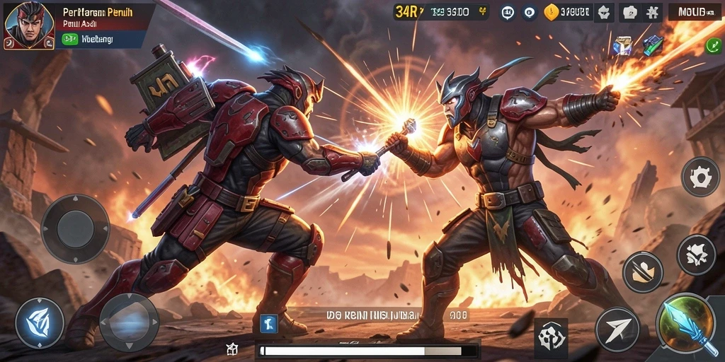 Tampilan gameplay seru dari 34R dengan aksi pertarungan yang mendebarkan.
