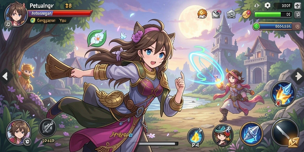 Tampilan gameplay menarik dari 4P4P di dunia Anime.