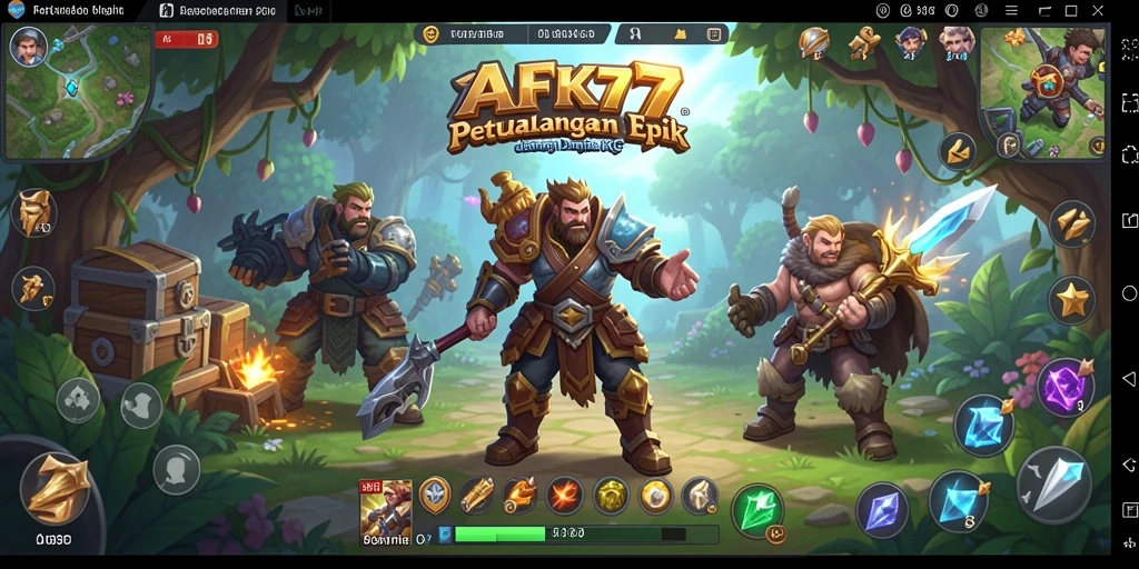Tampilan dinamis gameplay AFK77 dengan karakter dan pertarungan yang epik.