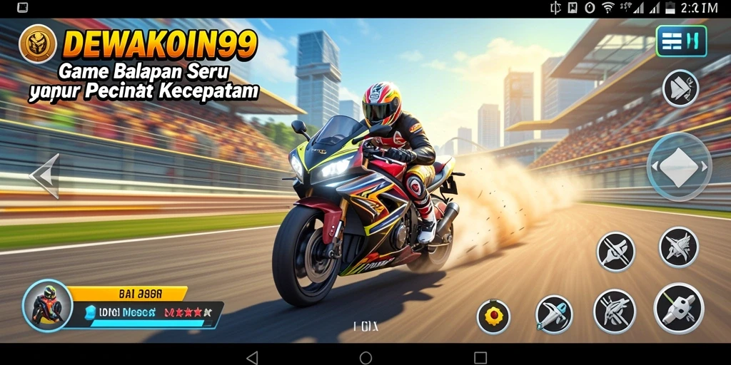 Screenshot gameplay DEWAKOIN99 yang menampilkan aksi balapan cepat.