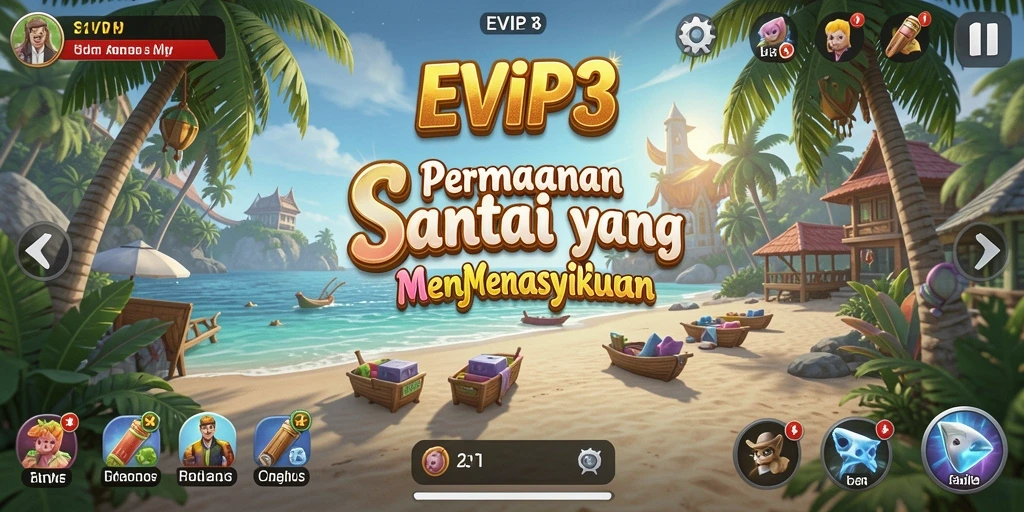 Tampilan gameplay menarik dari EVIP3 dengan grafis yang cerah dan fitur interaktif.