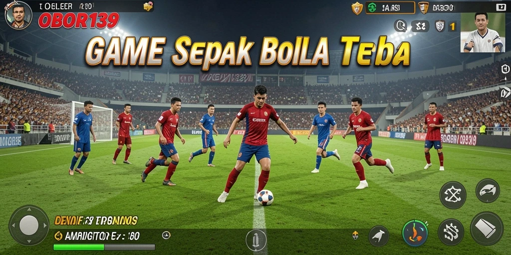 Screenshot gameplay OBOR138 menampilkan aksi mendebarkan di lapangan sepak bola.
