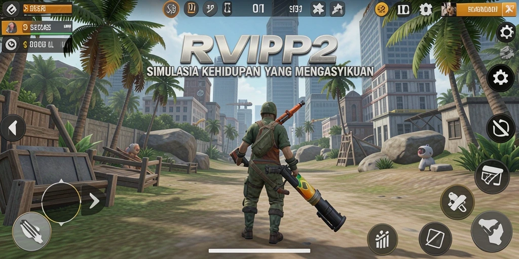 Screenshot gameplay RVIP2 menunjukkan dunia simulation yang realistis dan interaktif.