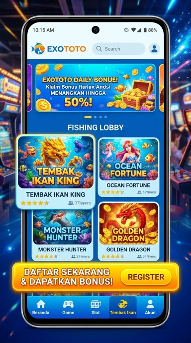 Tampilan aplikasi exototo dengan berbagai fitur menarik.